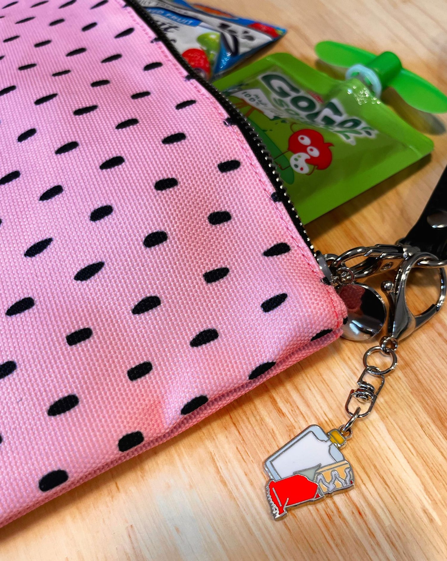 Cute bag charm of a snack pouch and snack bar