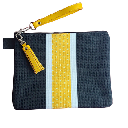 Black and yellow camvas zipper top pouch